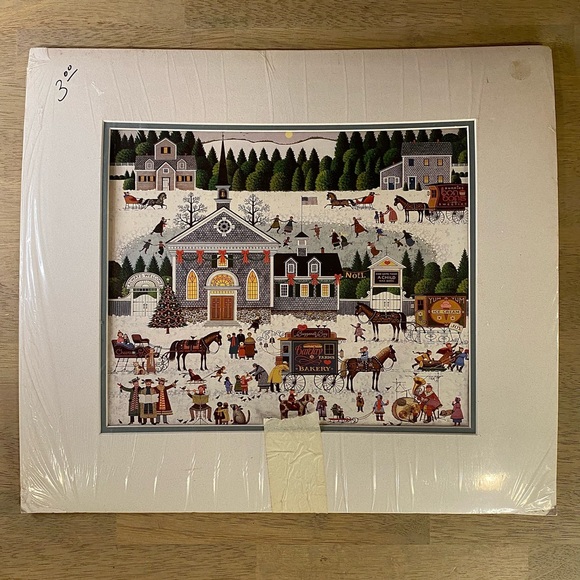 Charles‎ Wysocki Print Christmas Churchyard Double matted NEW sealed 16"x18" - Picture 1 of 11